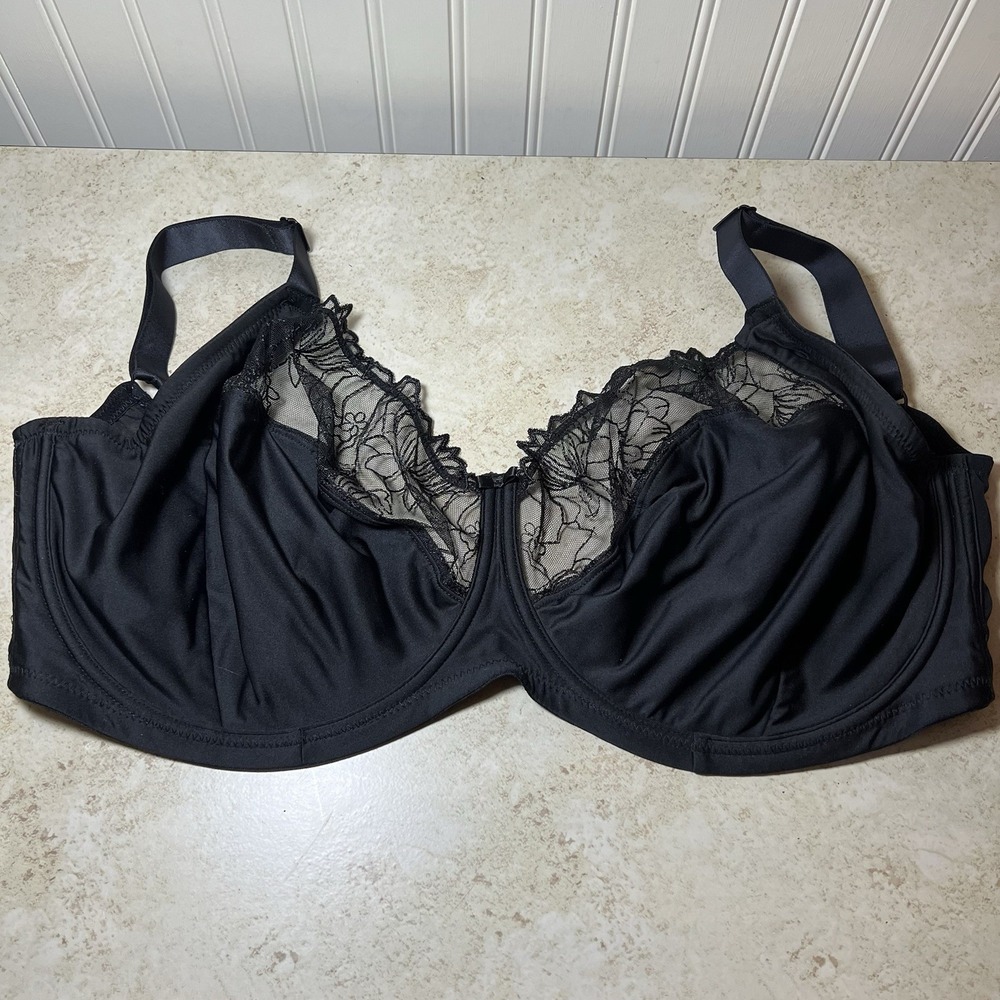Flirtelle Emilie Black Lace Side Support Full Cup Bra Luxury Intimates Size 34JJ